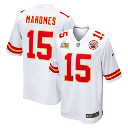 Men's Kansas City Chiefs #15 Patrick Mahomes White Super Bowl LIX Game Jersey